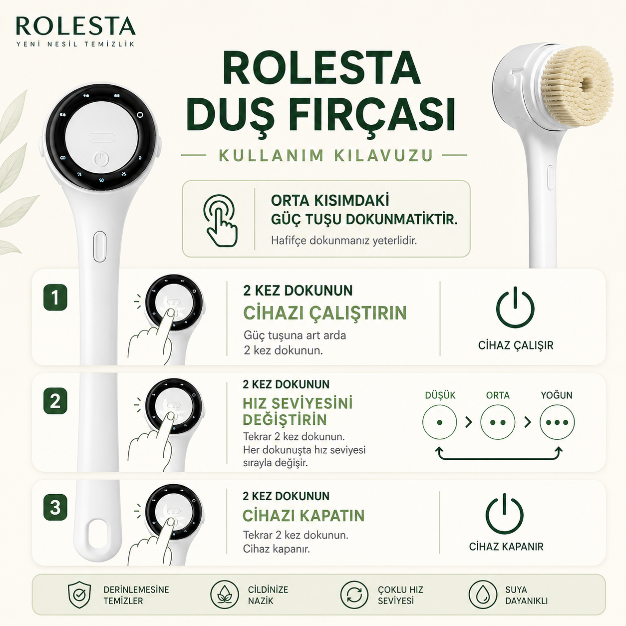 Rolesta® 5 Başlıklı Şarjlı Spa Duş Fırçası