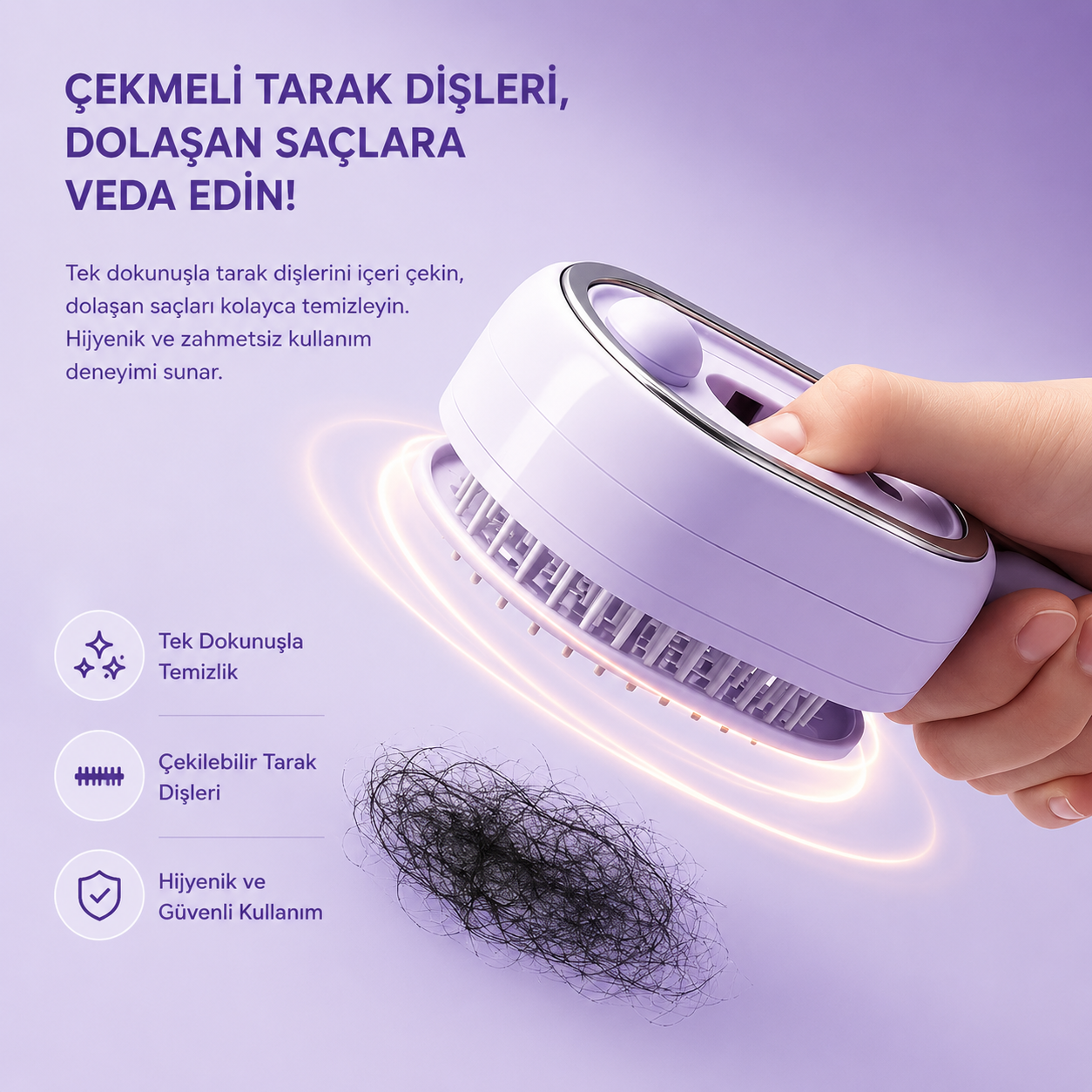 Rolesta® 4'ü 1 Arada Anti-Statik Saç Spası ve Kendi Kendini Temizleyen Akıllı Tarak
